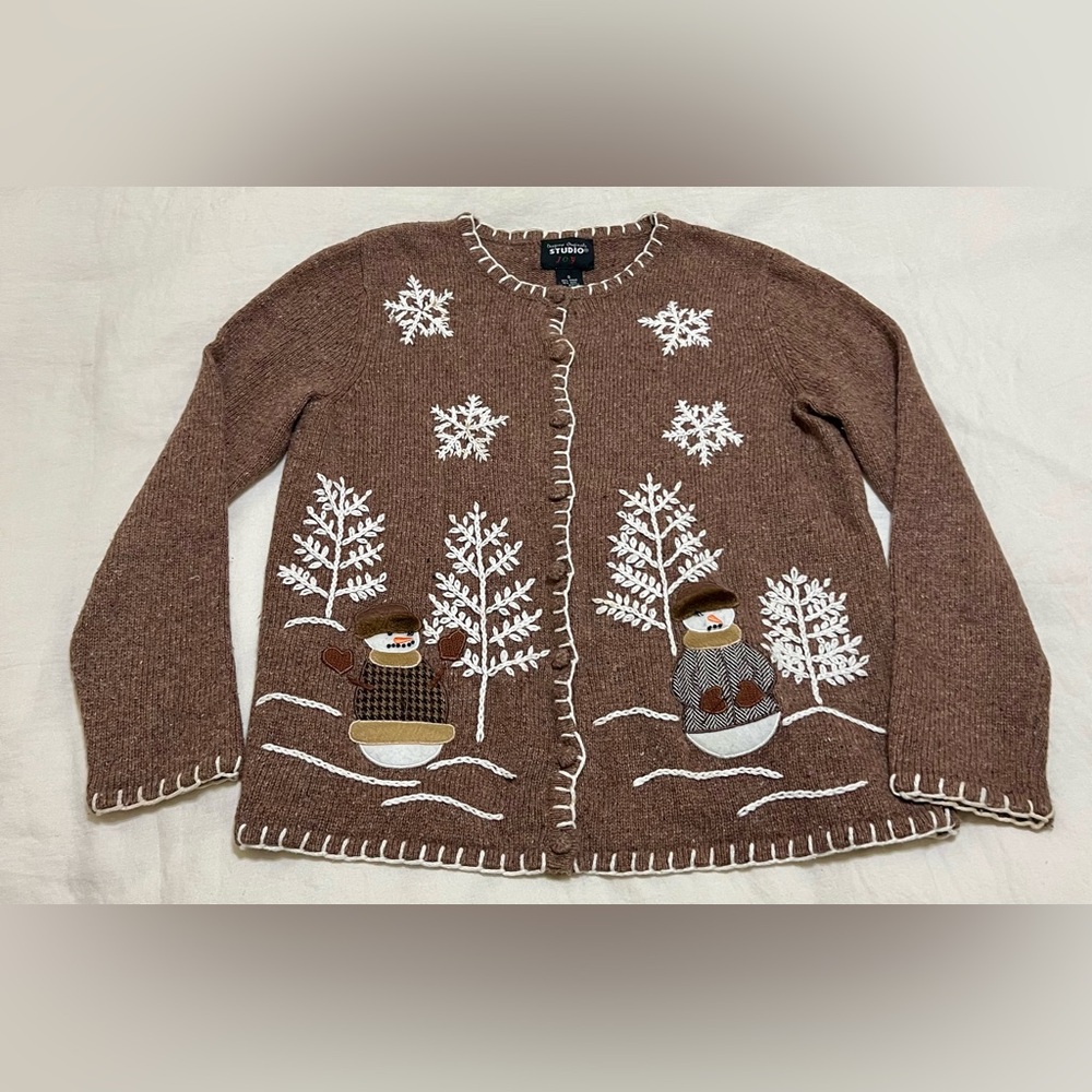 Designer Originals Studios Ugly Christmas Sweater— Snowman Cardigan Size Smalll